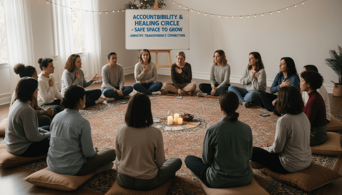 Participants in group accountability session learning emotional regulation techniques