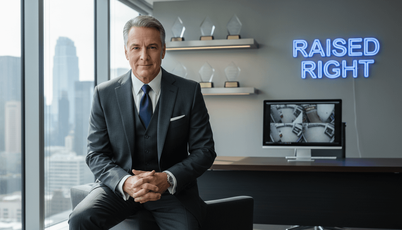 Confident man in a suit in a modern office, conveying professionalism and leadership.
